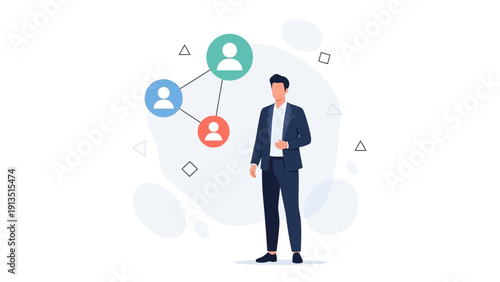 Businessman Connecting People Network Icons, Business Team Collaboration Concept