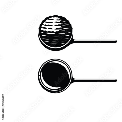 A black and white illustration of two spoons with different contents