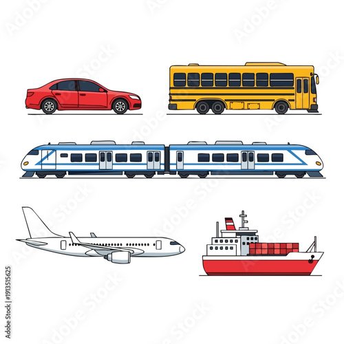 Modern Transportation Vehicles Set for Travel and Commute