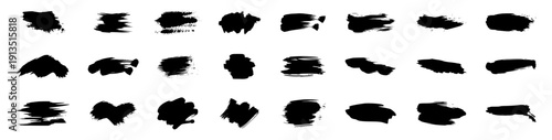 Set of various black ink blots and messy paint brush textures