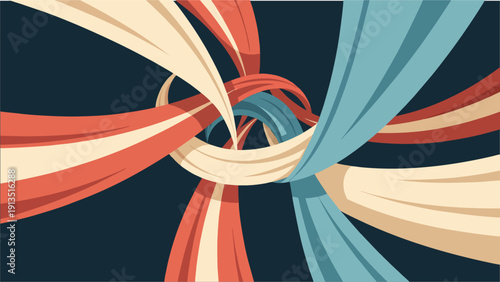 Abstract aerial view of flowing fabric texture with smooth colorful waves in pastel and bold tones. Modern artistic textile background inspired by silk movement and dynamic curves