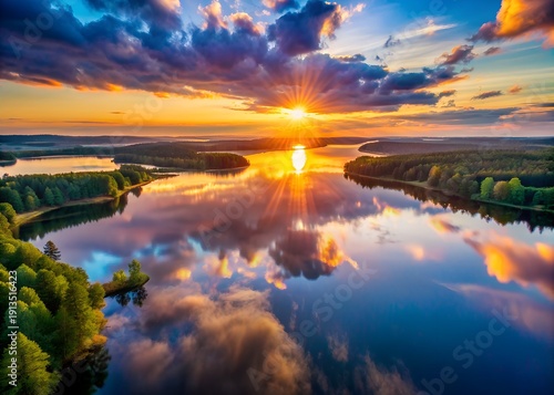 Wallpaper Mural Beautiful Sunrise Sunset over Calm Lake. Aerial view of lake Torontodigital.ca