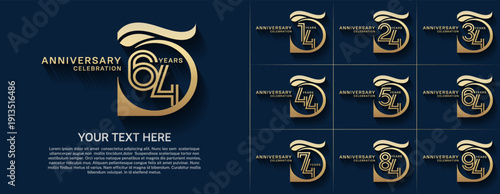 Anniversary logo type set with double line number. gold color for celebration event