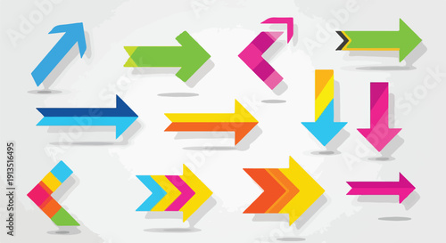 A collection of multicolored arrows pointing in different directions