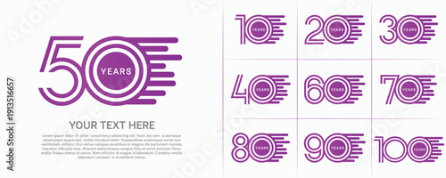 Anniversary logo type set with double line number. purple color can be use special moment