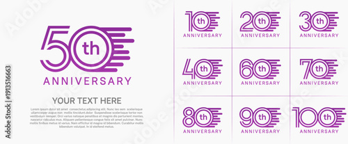 Anniversary logo type set with double line number. purple color can be use special moment