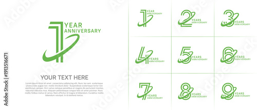 Anniversary logo type set with double line number. green color with swoosh can be use special moment