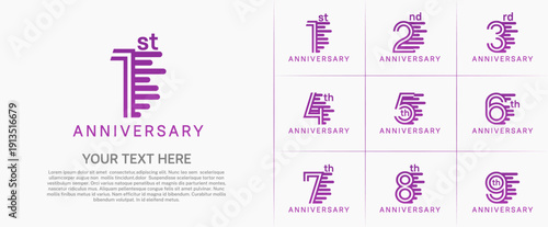 Anniversary logo type set with double line number. purple color can be use special moment