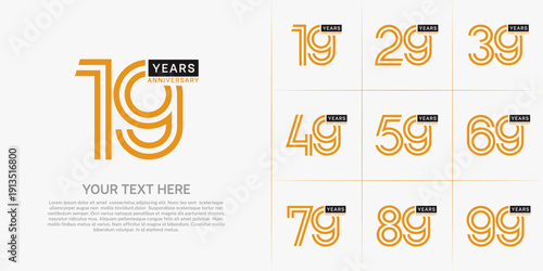 Anniversary logo type set with double line number. orange and black color can be use special moment