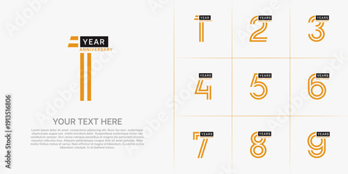 Anniversary logo type set with double line number. orange and black color can be use special moment