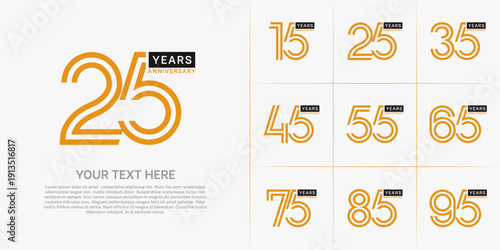 Anniversary logo type set with double line number. orange and black color can be use special moment