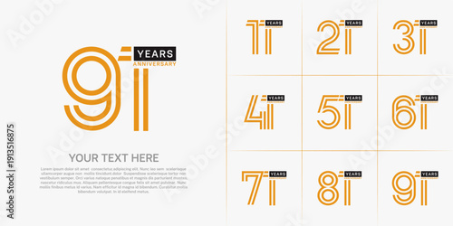 Anniversary logo type set with double line number. orange and black color can be use special moment