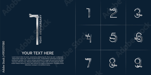 Anniversary logo type set with double line number. silver color with ribbon can be use special moment