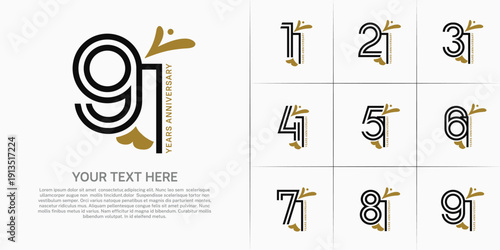 Anniversary logo type set with double line number. brown and black color with leaf ornament can be use special moment