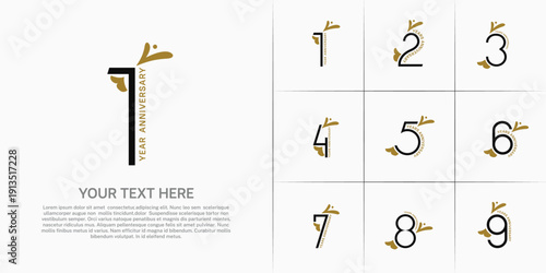 Anniversary logo type set with double line number. brown and black color with leaf ornament can be use special moment