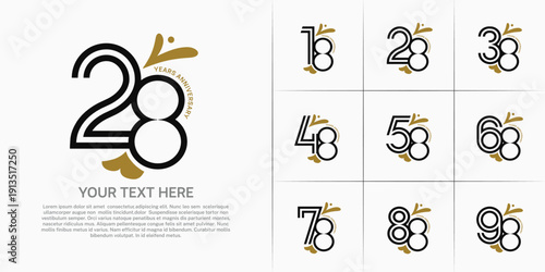 Anniversary logo type set with double line number. brown and black color with leaf ornament can be use special moment