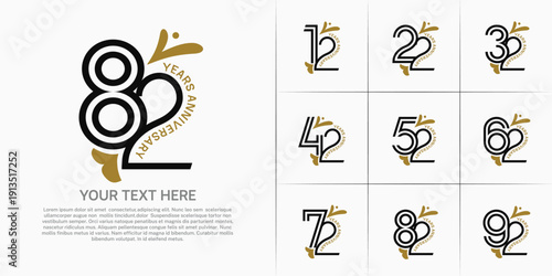 Anniversary logo type set with double line number. brown and black color with leaf ornament can be use special moment