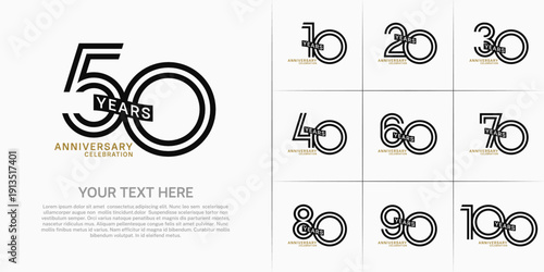 Anniversary logo type set with double line number. black and green color with ribbon can be use special moment