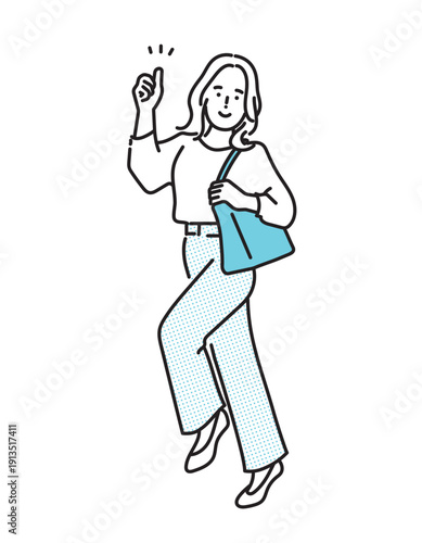 シンプル　イラスト　グッドサインをするビジネスパーソンの女性のイラスト　ビジネスシーン