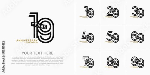 Anniversary logo type set with double line number. black and green color with ribbon can be use special moment
