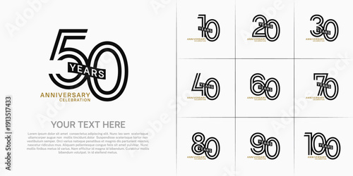 Anniversary logo type set with double line number. black and green color with ribbon can be use special moment