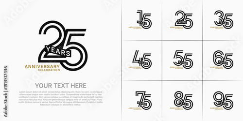 Anniversary logo type set with double line number. black and green color with ribbon can be use special moment