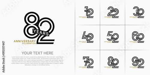 Anniversary logo type set with double line number. black and green color with ribbon can be use special moment