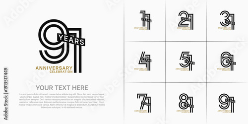Anniversary logo type set with double line number. black and green color with ribbon can be use special moment