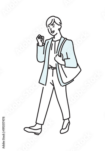 シンプル　イラスト　前向きに歩くビジネスパーソンの女性のイラスト　ビジネスシーン
