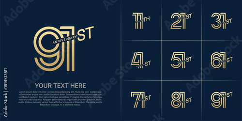 Anniversary logo type set with double line number. gold color can be use special moment