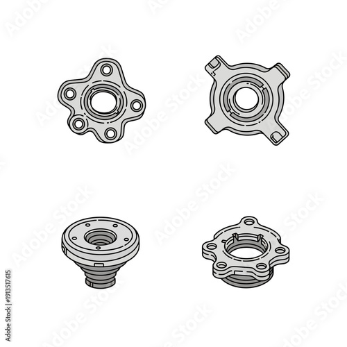 Set of Four Industrial Metal Mechanical Parts.