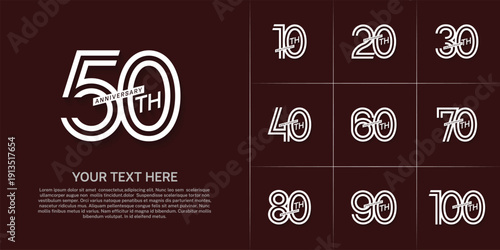 Anniversary set design with double line number. white color for celebration event