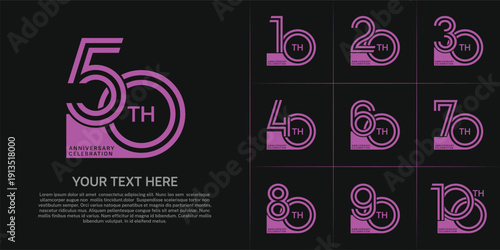 Anniversary set design with double line number. purple color for celebration event