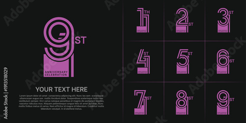 Anniversary set design with double line number. purple color for celebration event