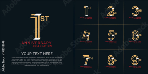 Anniversary set design with double line number. brown color with white confetti for celebration event