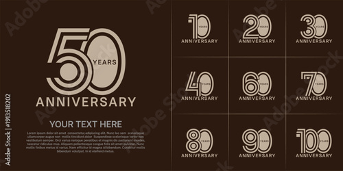 Anniversary set design with double line number. brown color for celebration event