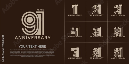 Anniversary set design with double line number. brown color for celebration event