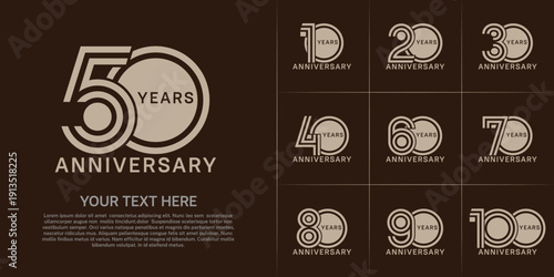 Anniversary set design with double line number. brown color for celebration event