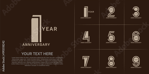 Anniversary set design with double line number. brown color for celebration event