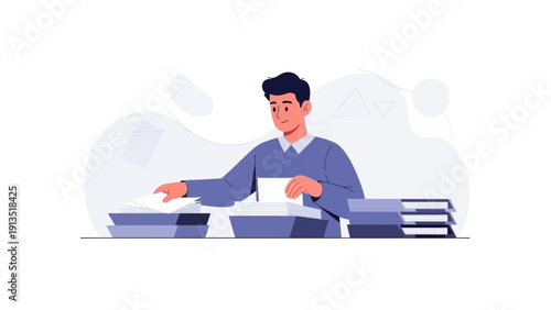 Man Sorting Paperwork in Office