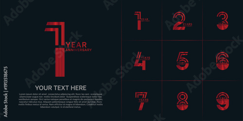 Anniversary set design with double line number. red color for celebration event