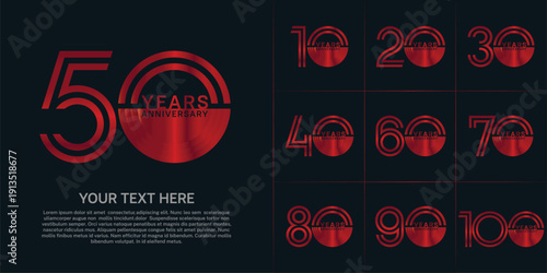 Anniversary set design with double line number. red color for celebration event