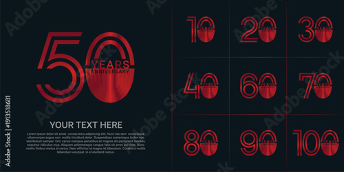 Anniversary set design with double line number. red color for celebration event