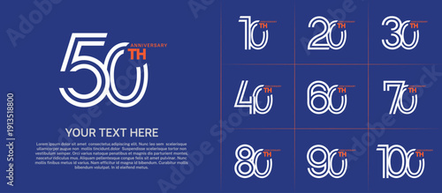 Anniversary set design with double line number. white and orange color for celebration event