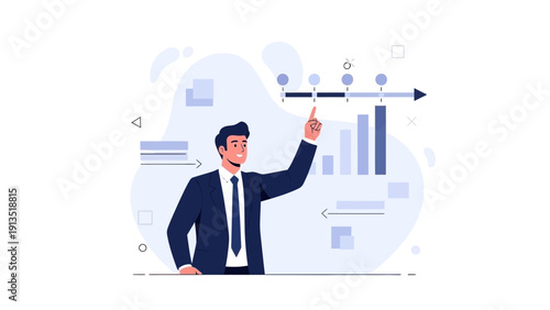 Businessman pointing at graph, business growth, strategy, financial success