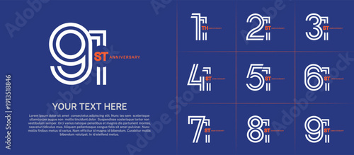 Anniversary set design with double line number. white and orange color for celebration event