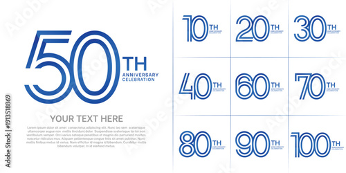 Anniversary logo set with double line number style. blue color can be use for special moment