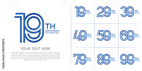 Anniversary logo set with double line number style. blue color can be use for special moment
