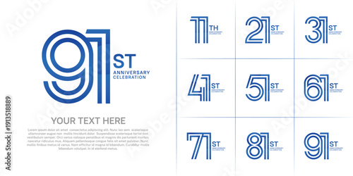 Anniversary logo set with double line number style. blue color can be use for special moment