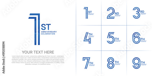 Anniversary logo set with double line number style. blue color can be use for special moment
